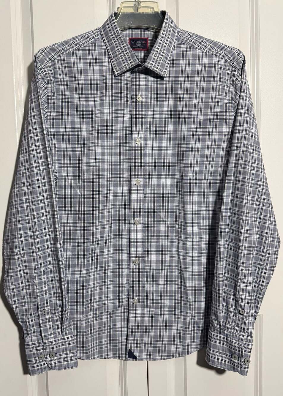 UNTUCKit Men's Long Sleeve Slim Fit Blue and White Plaid Dress Shirt